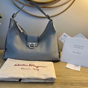 Salvatore Farragamo Safari Fanisa Hobo Shoulder Bag in Pearl Grey